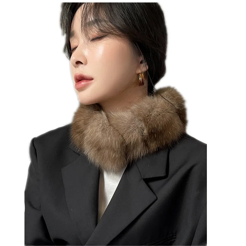 

Высококачественный женский шарф из 100% натурального собольного меха, мягкий мех норки, женское кольцо на шею, теплый магнитный воротник