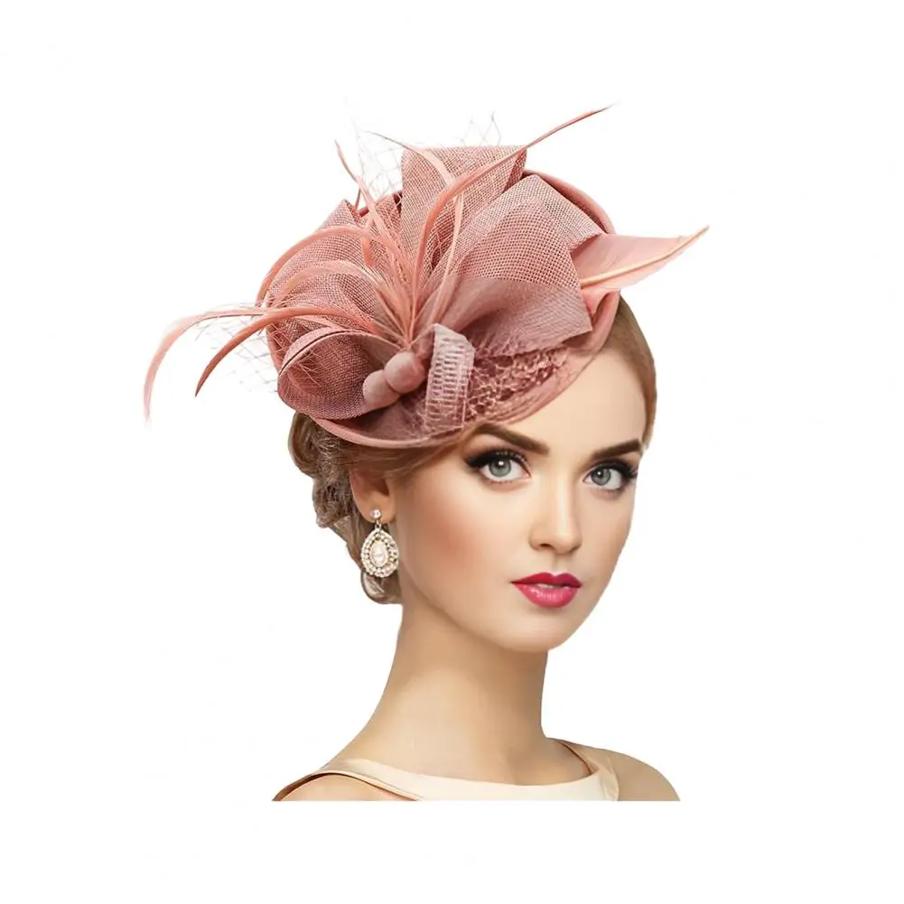 Topper Hat with Bow Retro Style Topper Hat for Women Imitation Linen Fascinator with Bows Feathers Mesh Accents Hair Accessory