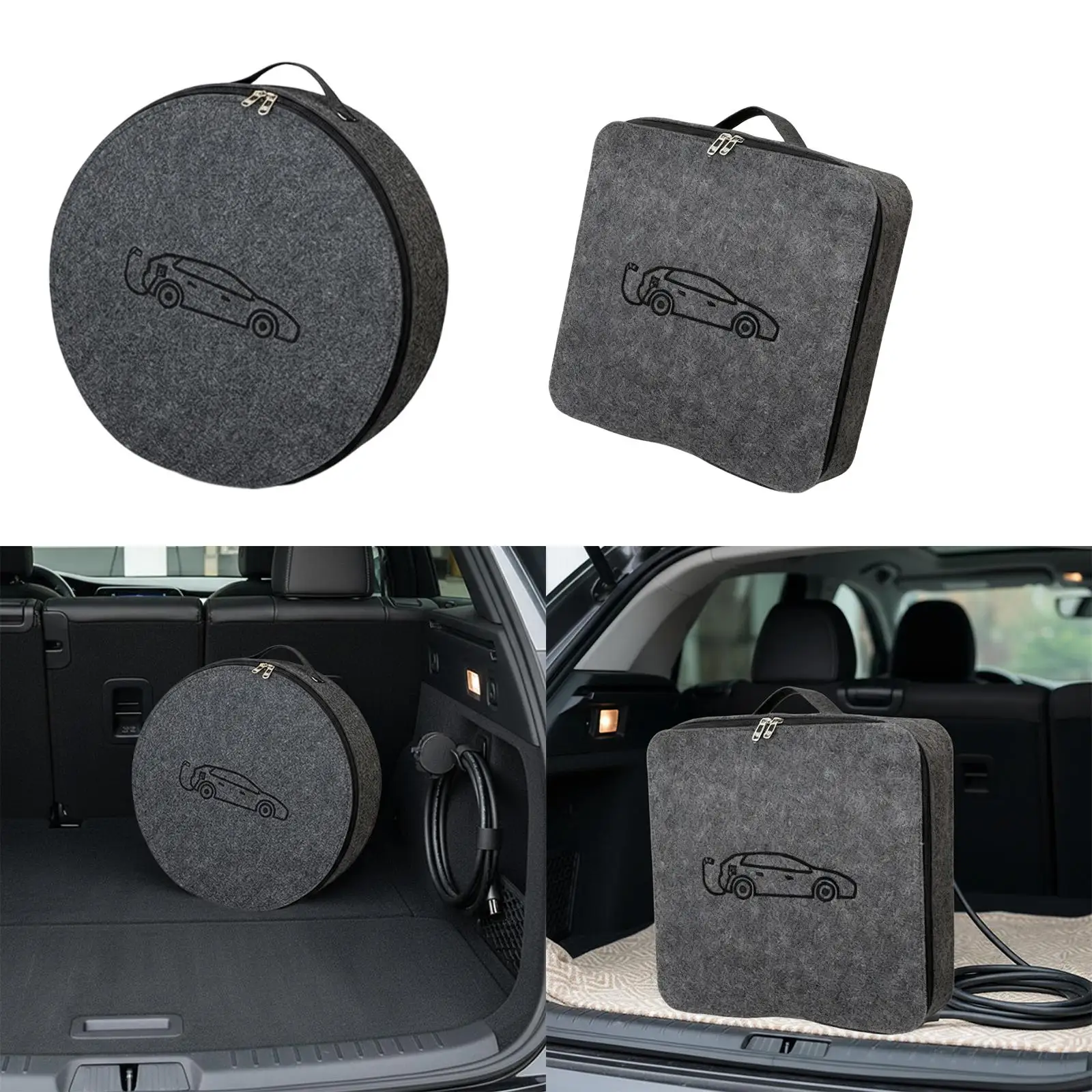 

Portable EV Cable Storage Bag Heavy Duty Felt Charging Cable Case Durable Protective Accessory Container for Car Trunk