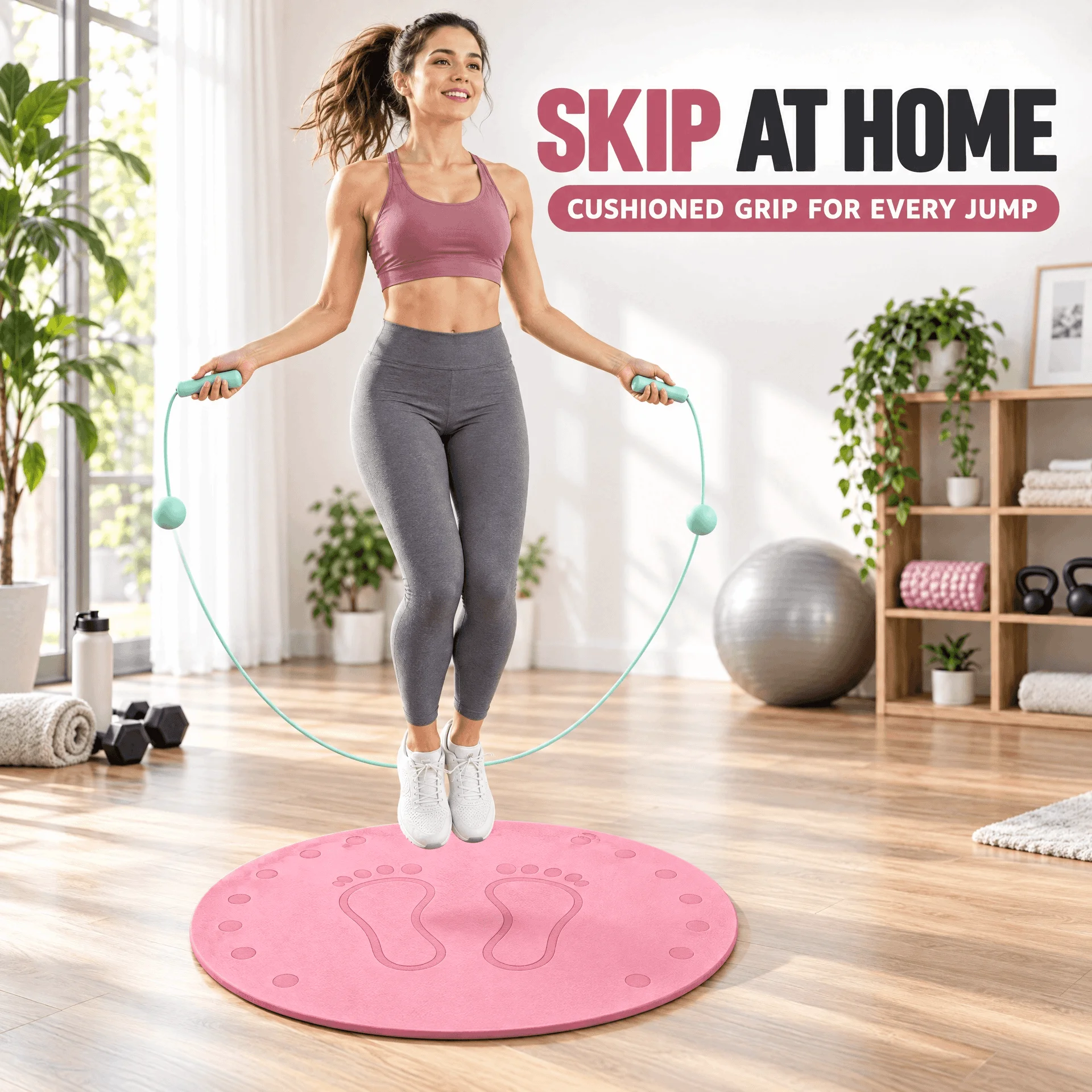 Round Soundproof Jump Rope Mat Printed Non-Slip TPE Exercise Pad Shock Absorption Fitness Skipping Mat for Home Gym Floor