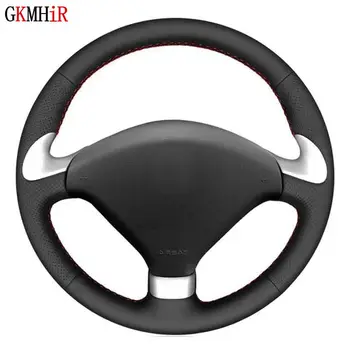 푸조 307 CC 2004-2009 307 SW 2004-2009 407 407 SW 2004-2009 용 부드러운 검은 인조 가죽 자동차 핸들 커버