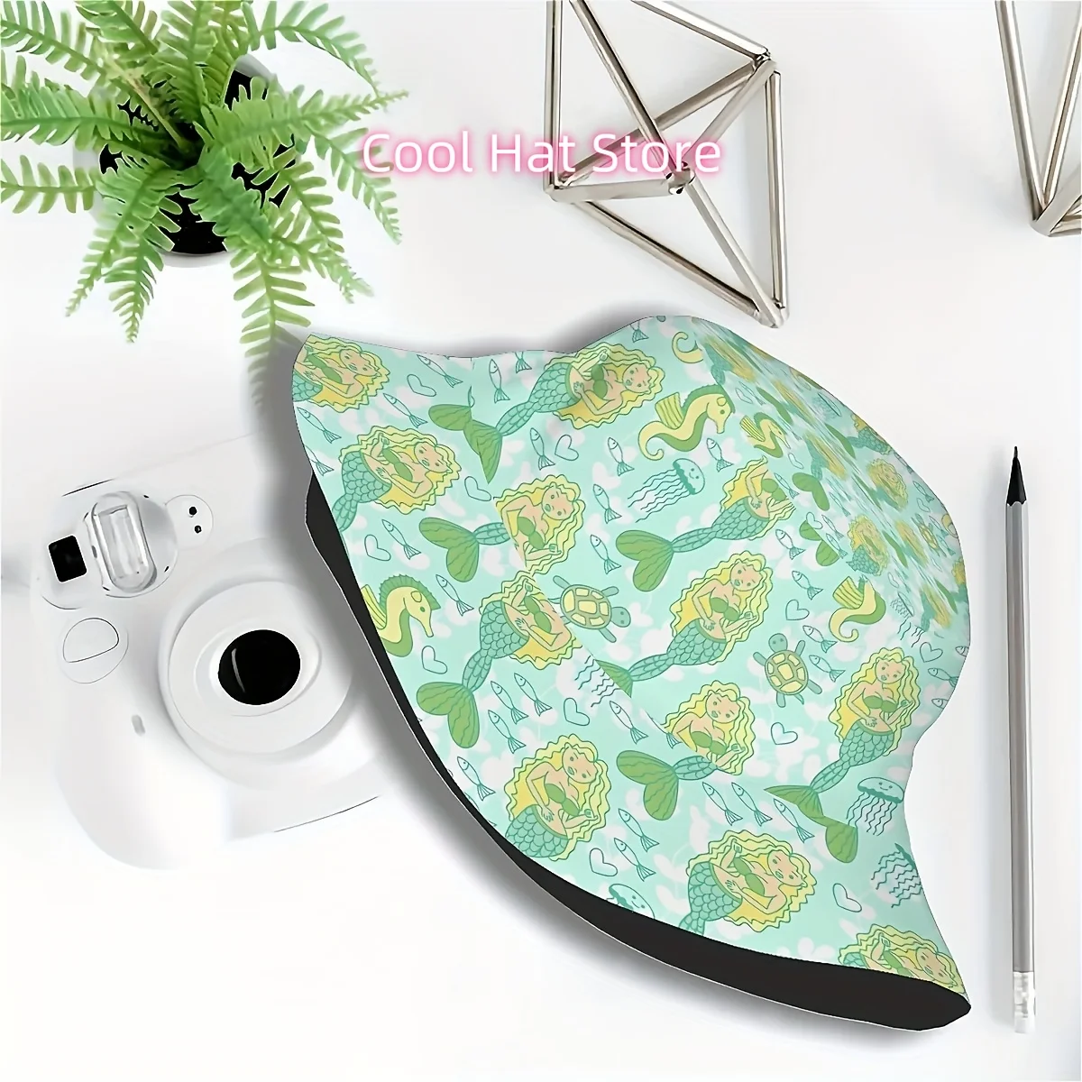 1pc Mermaid, Seahorse, Sea Turtle, Jellyfish and Fish Unisex Printed Fisherman Hat, Stylish Hat with Fun Personality, Outdoor Va