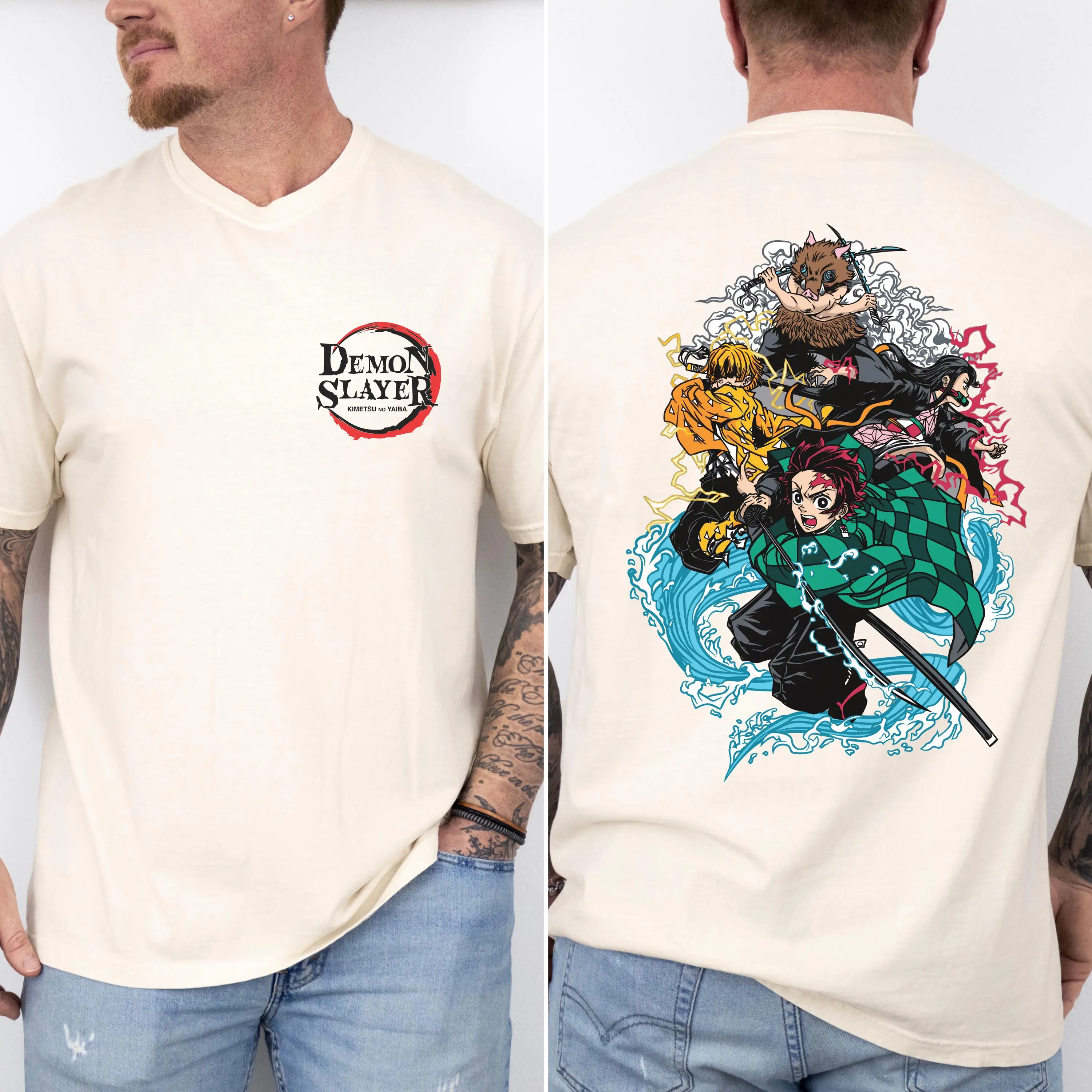 Demon Slayer Main Characters T-shirt Men Anime Group Graphic Oversized Tee Casual Streetwear