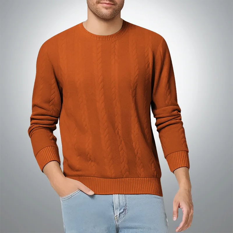 New Men's Long Sleeve pullover Fashion Knitted Jacquard Round Neck Autumn and Winter European and American Leisure Sports Shirt