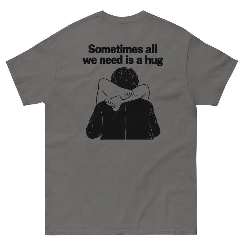 Sarcastic Hug Shirt Minimalist Typography Line Art Illustration Funny Meme Men's Women Top Tee Streetwear Oversized Short Sleeve