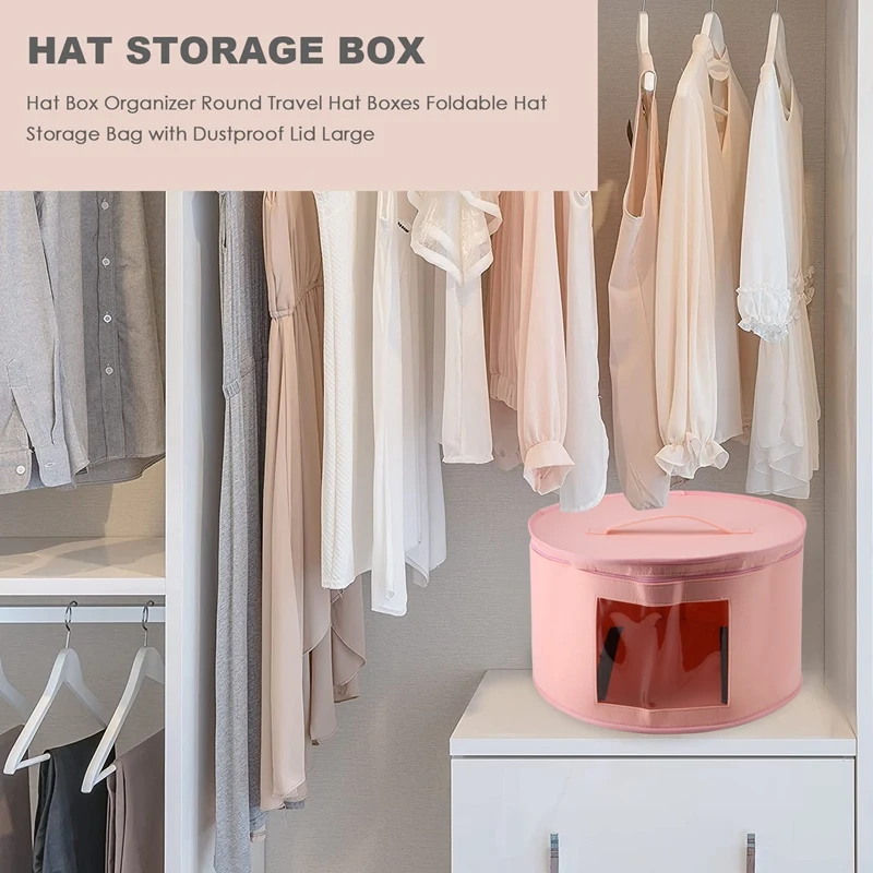 Smart-Hat Box Organizer Round Travel Hat Boxes Foldable Hat Storage Bag With Dustproof Lid Large Hat Storage Box Hat Boxes