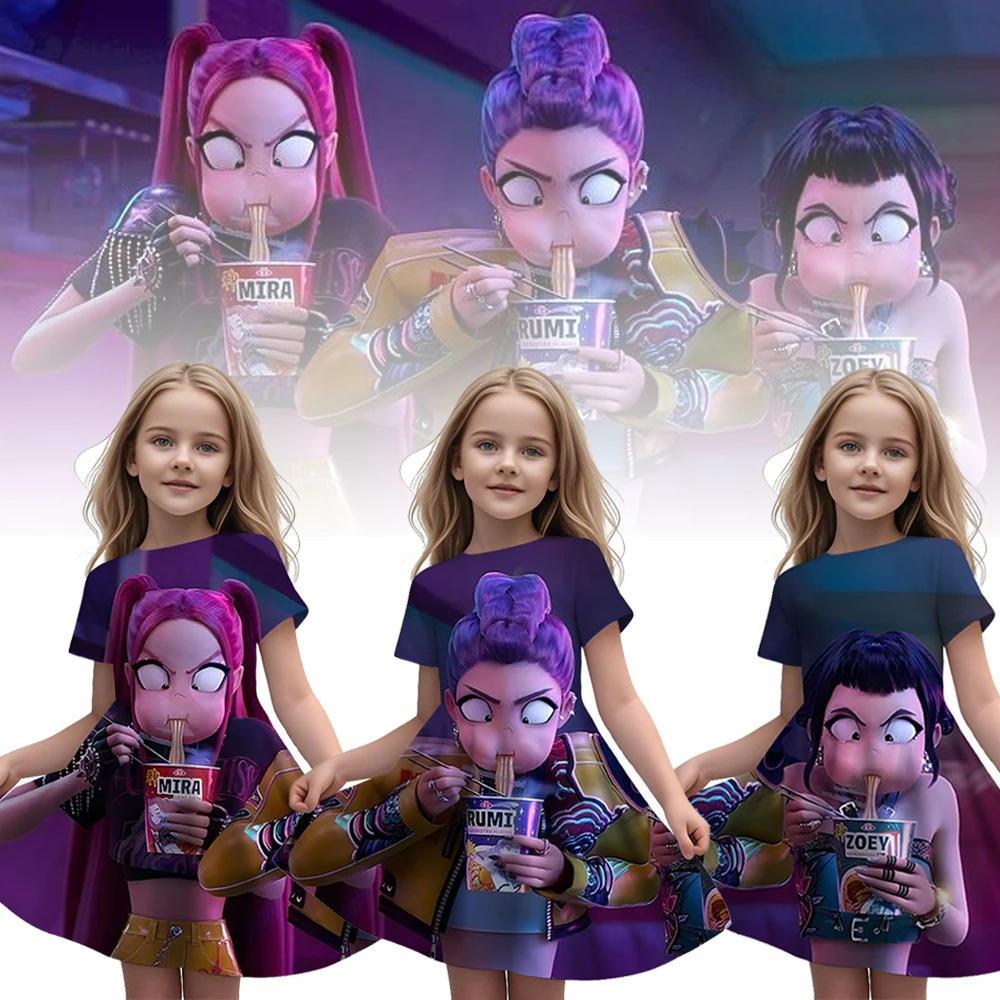 

New kids Nightdress Kpop Demon Hunters Cartoon Printing Sleepwear Girls Nightgowns Children Party Dresses Pajamas Girls Dress