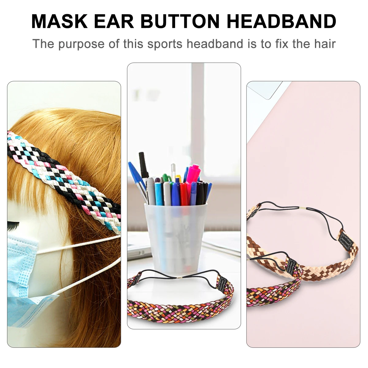 

2pcs /Set Colorful Knitting Yoga Headband Sweat Absorbing Sports Hairband Elastic Headwear For Running Workout Women Gift