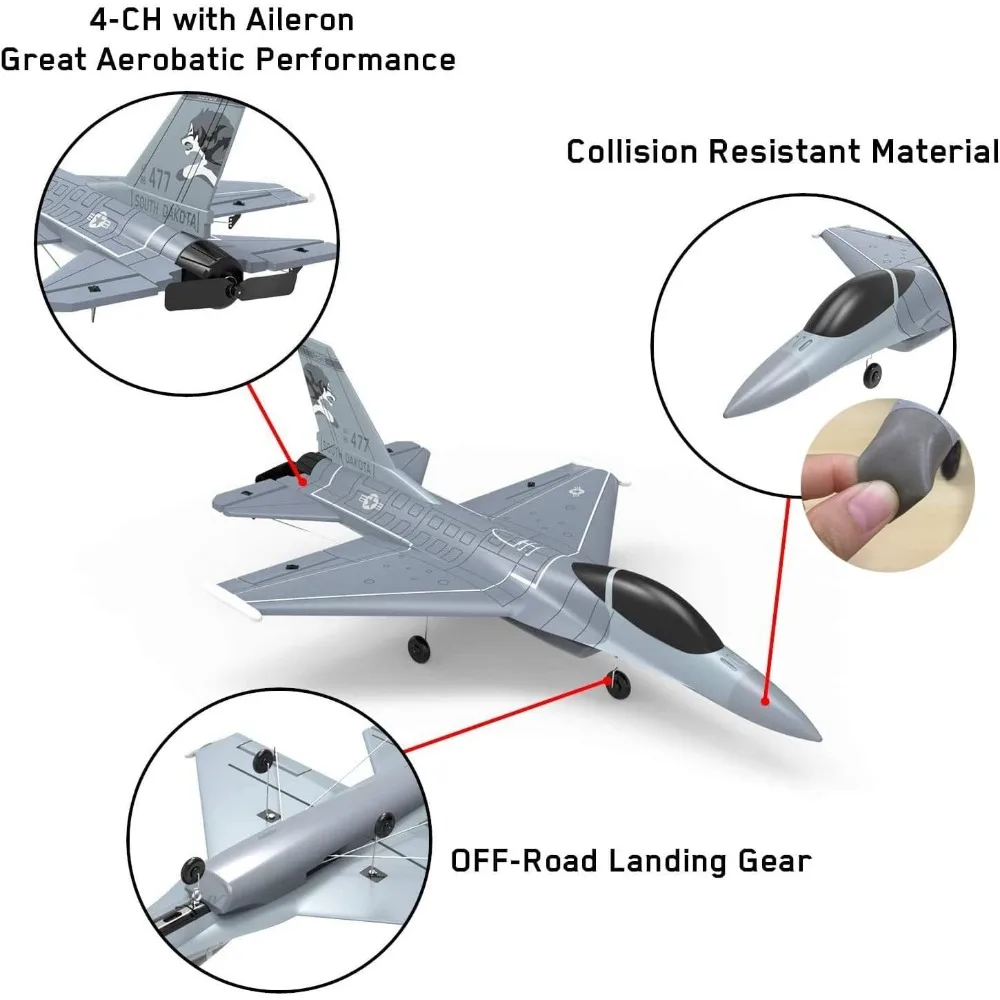 Ready to Fly Jet de combate RC F-16 de 4 canales de 2,4 GHz con sistema de estabilización de piloto X para aficionados adultos