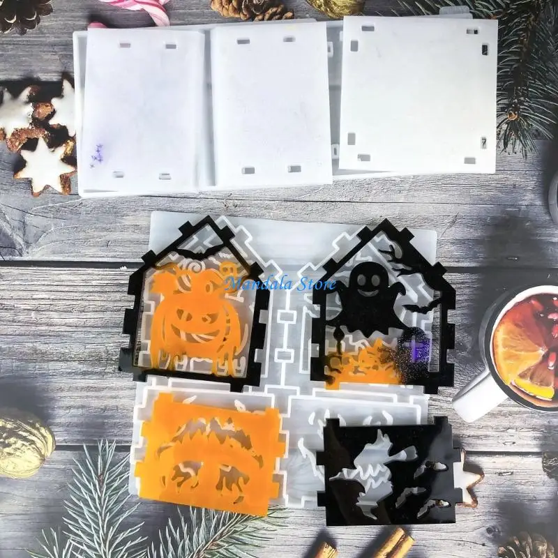 

U2JC 2Pieces Halloween Silicone Mold Set Crafting Moulds Silicone Texture for Crafts
