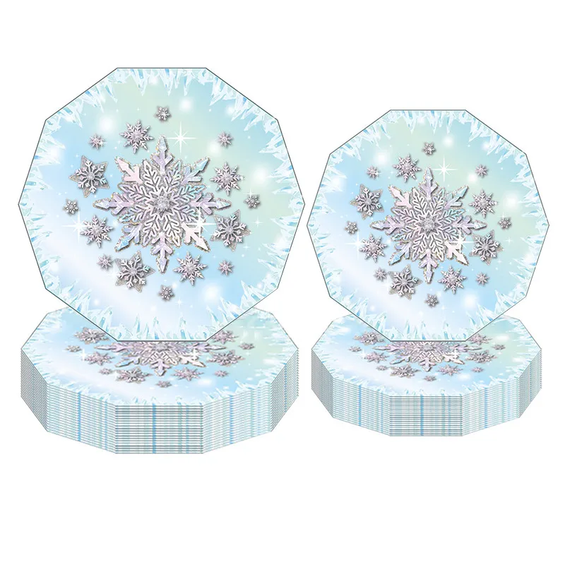 Snowflake Disposable Party Tableware Frozen Theme Birthday Party Decorations Kids Snow Flake Paper Plate Napkins Baby Shower