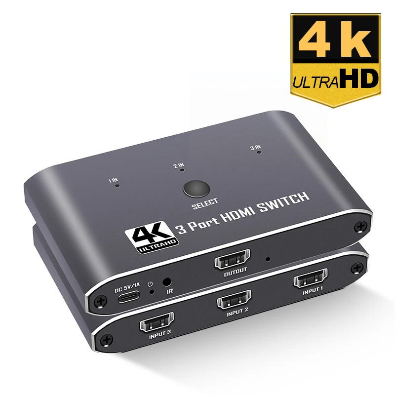 4K HDMI 3x1 Switcher 4K60Hz 4K30Hz 1080P120Hz 3 in 1 out Switcher Supports CEC EDID Function