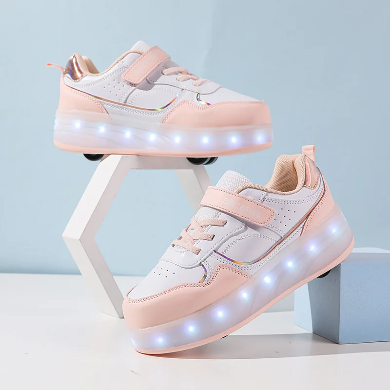 NONE Rollschuh-Schuhe für Kinder, Jungen und Mädchen, blinkendes Licht, 4-Rad-Rollschuhe, LED-Licht, leuchtende Turnschuhe, Outdoor-Freizeitschuhe für Kinder 4