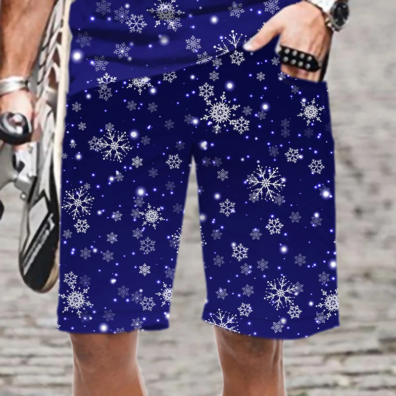 Inverno floco de neve padrão série masculina casual 3d impresso praia shorts board shorts secagem rápida engraçado maiô roupas masculinas