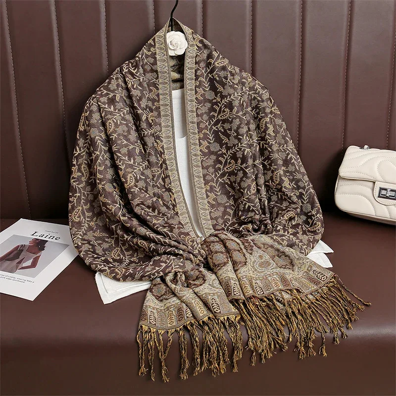 2026 جديد الشتاء النساء القطن وشاح جاكار شال كبير موضة أنيقة سيدة طويلة الطباعة تزيين الأوشحة الشمس حماية باندانا