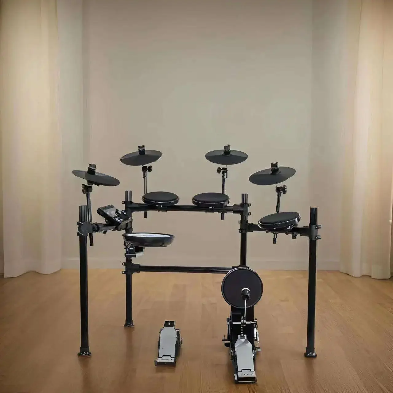 Professional Home Practice Performance Teaching Foldable Electronic Drum Set Built-in Battery Full-Screen Design Cowhide Drum