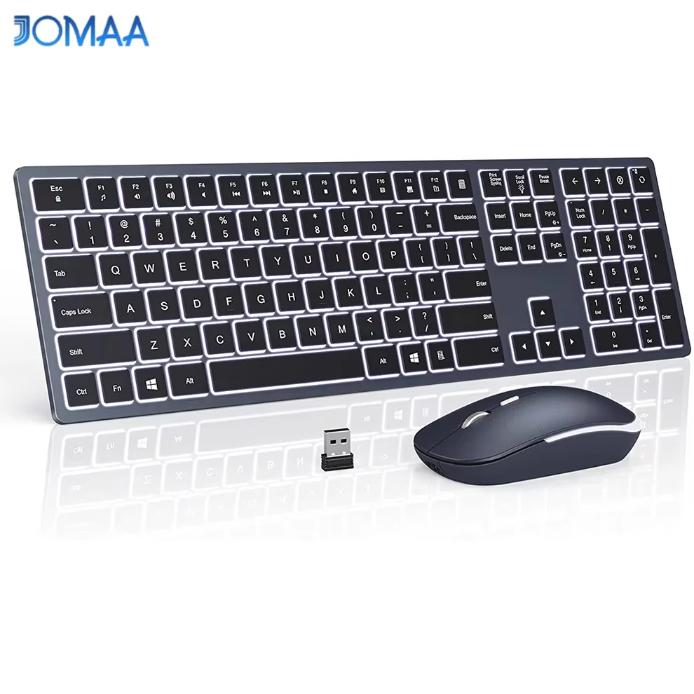 

Backlight Wireless Keyboard and Mouse Combo 2.4G USB Silent Keyboard Set Rechargeable Full-Size Slim Keyboard & Mouse Set