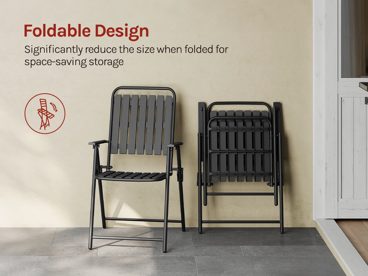 WOLTU Balkonmöbel-Set, runder Outdoor-Tisch mit 2 Klappstühlen, Metallrahmen, wetterfeste Outdoor-Sitzgelegenheit für Balkon, Terrasse, Garten. – Detail 14