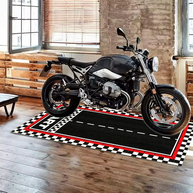 VIKAMA Race Start Checkered Track Pit Mat Non Slip Rug For Garage Motorbike Parking Workshop Floor Decor Carpet