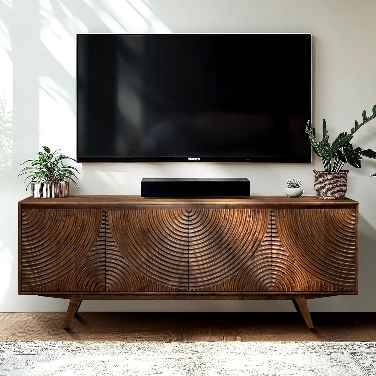 TV Stand Entertainment Center Storage Shelves Cable Management Farmhouse Media Console Living Room Bedroom, Customized