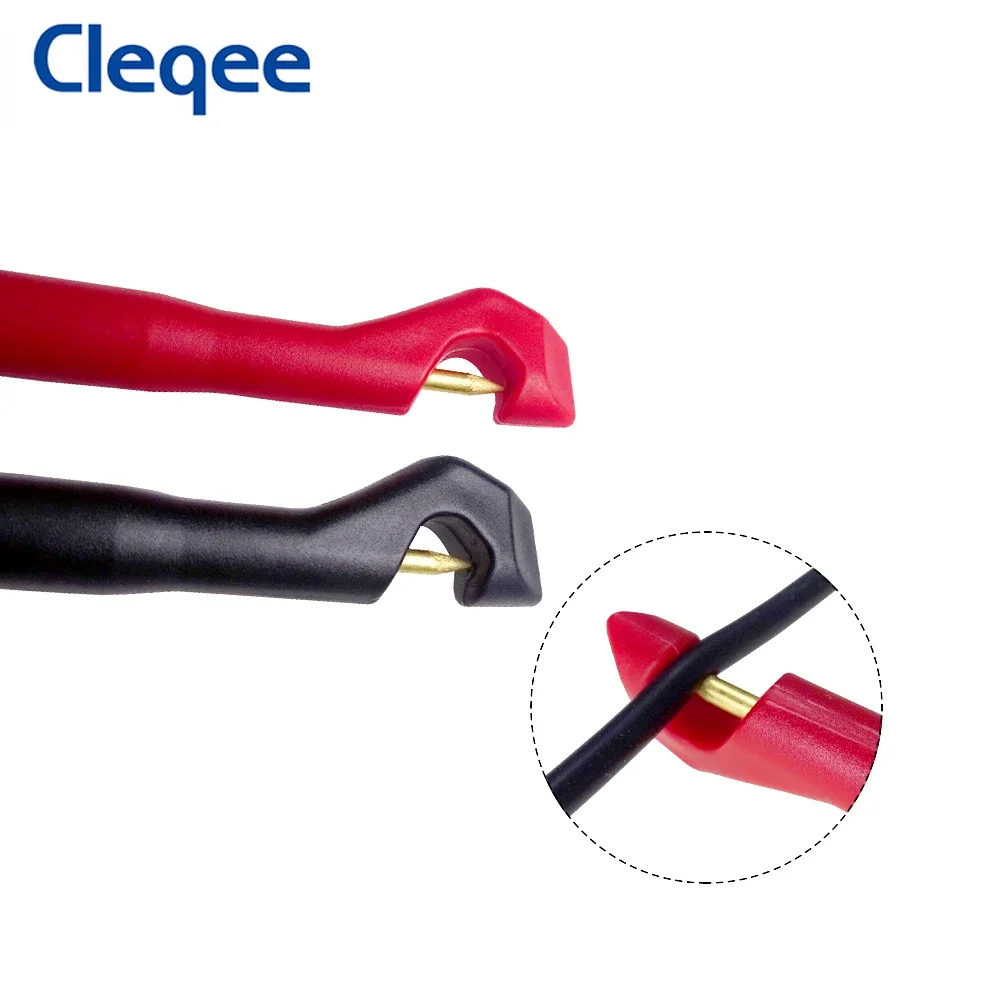 Cleqee 2PCS P30036 Automotive Puncture Probe Wire Piercing Clip Test Hook Gold Copper Needle with 4mm Banana Socket 1000V/32A