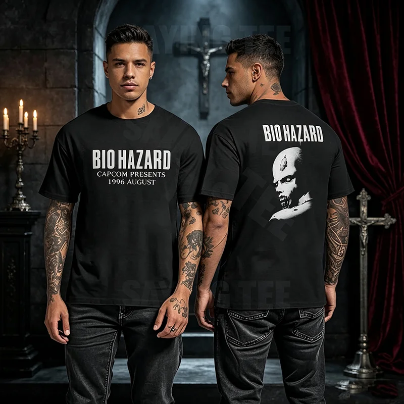 Resident Evil Biohazard T-Shirt Horror Klassisches Videospiel Zombie Herrenkleidung Kurzarm Herren-Oberteil Baumwoll-Grafik-Shirt – Detail 4