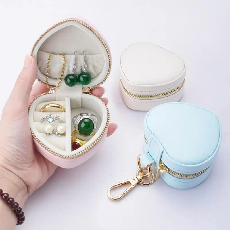 

Мини-шкатулка для украшений, брелок, органайзер для серег, портативная шкатулка для колец, минималистичная дорожная сумка-подвеска в форме сердца