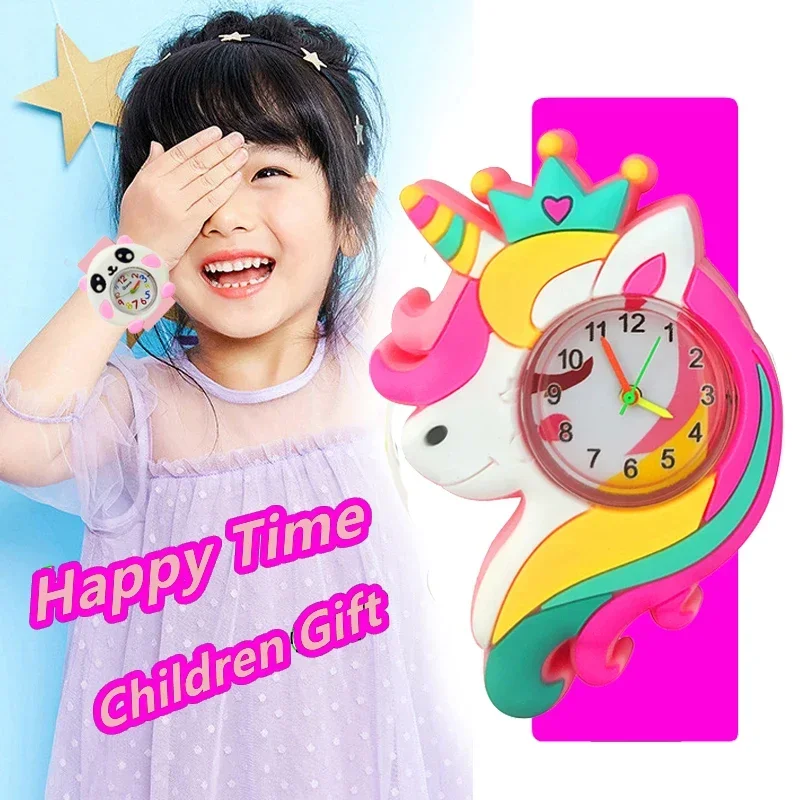 Steel Silicone Strap Girls Kids Watch Cute 3D Cartoon Unicorn Watches Boys Children Quartz Wristwatches Bracelet Clock Gift