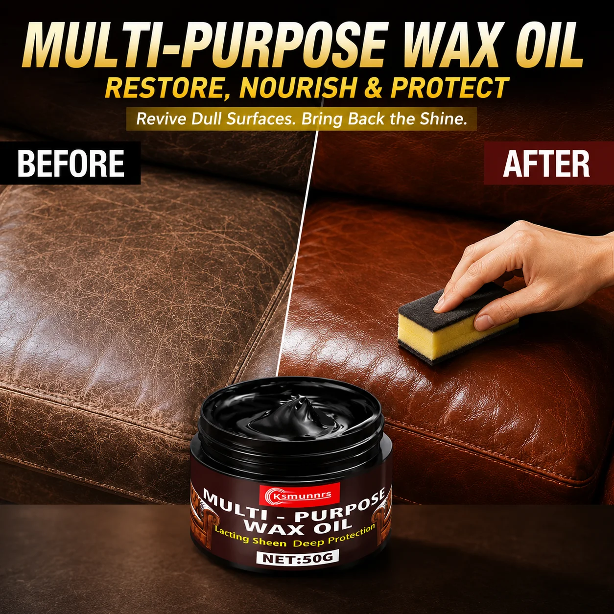 Leather Restoration Cream Shine Enhancer and Protector for Car Seats Sofas Shoes and Handbags