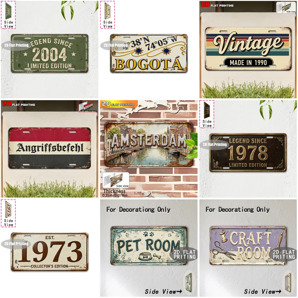 Vintage Distressed City Coordinate German Text Year Pet Craft Room Slogan License Plate Metal Tin Sign Retro Wall Decor For Ba