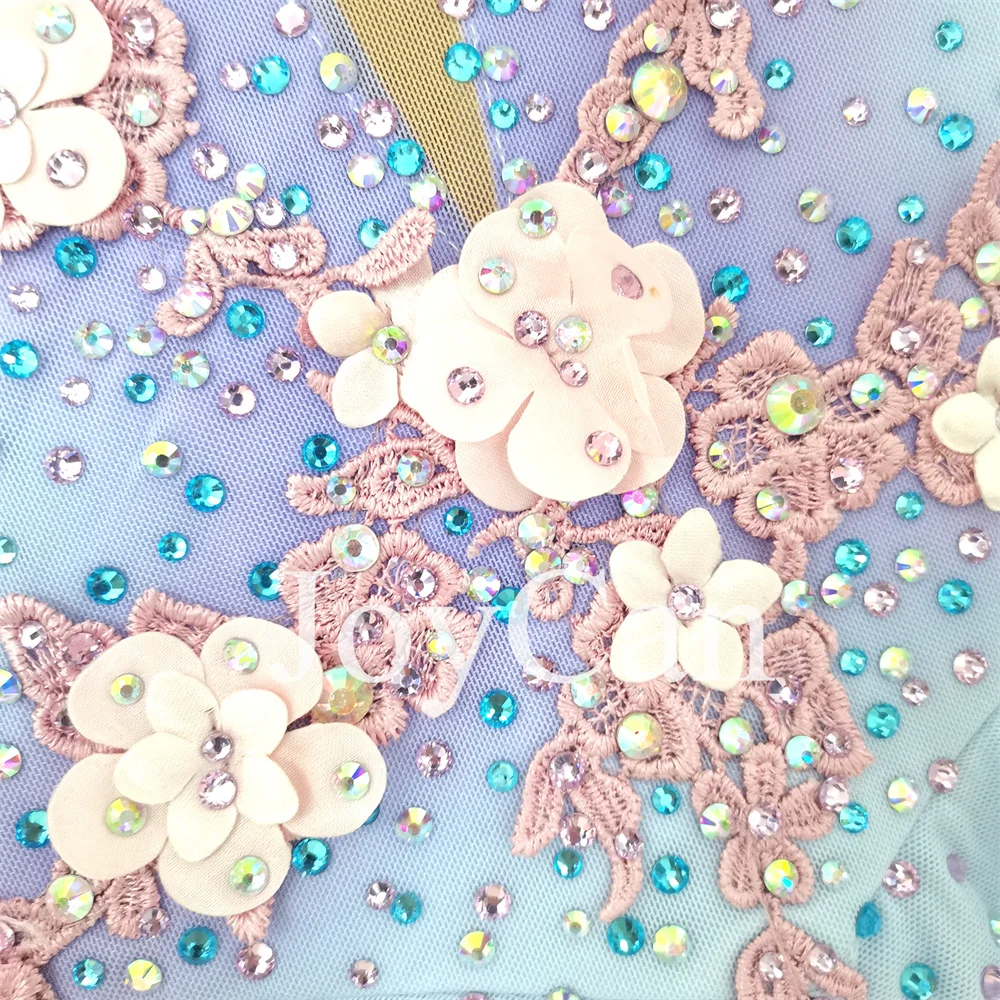 JoyCan-فستان التزلج على الجليد للفتيات ، دنة زرقاء ، شبكة مطاطية ، ملابس الرقص المنافسة ، حسب الطلب