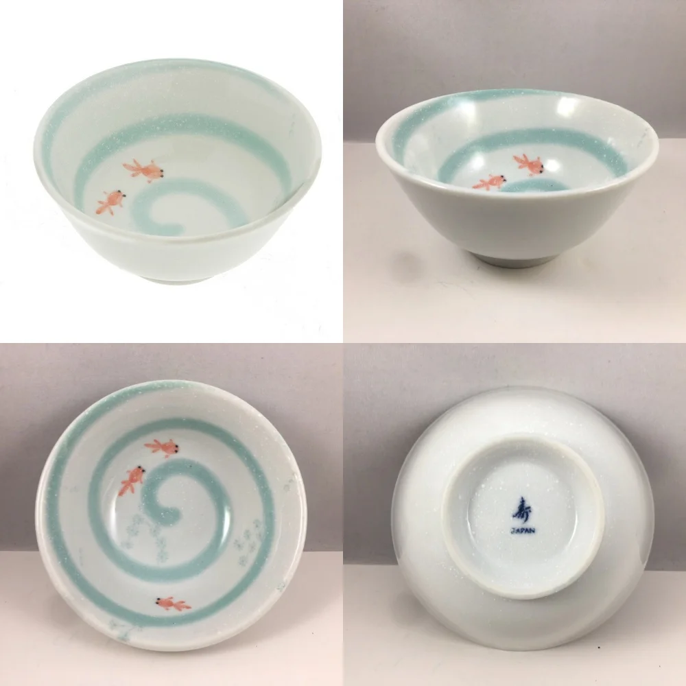 

Japanese Style Rice Soup Bowl 5.25 Inch Porcelain Goldfish Swirl Design Microwave Safe Dishwasher Safe Daily Use Ceramic