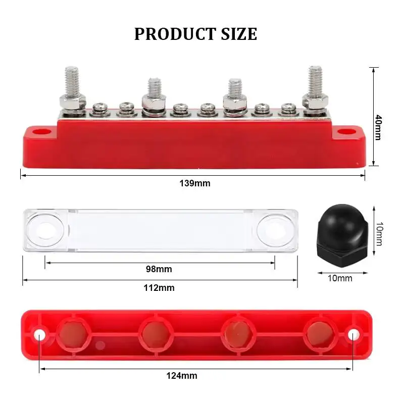 10 Way Screw Power Distribution Block 4 M6 Studs 6 X M4 Terminal Screws Battery 12V Bus Bar For Car Marine