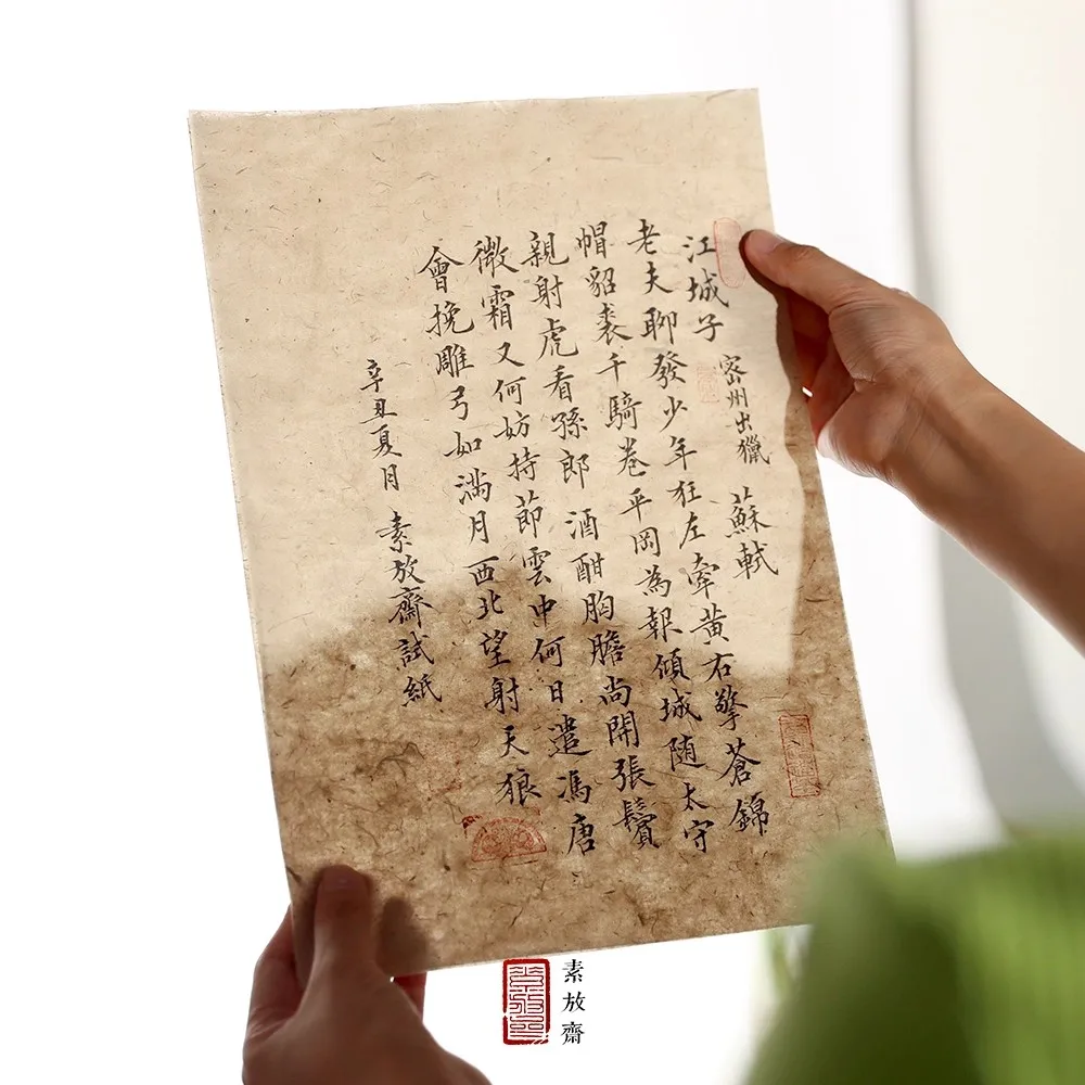 

50 Sheets Antique Style Traditional Chinese Bark Paper (Goupi) - Semi-Raw & Semi-Ripe Xuan Paper for Calligraphy & Ink Painting