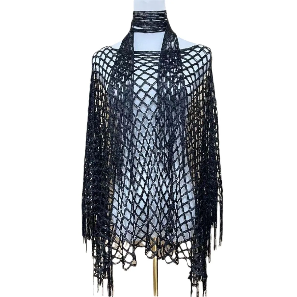 니트 레이스업 판초 멀티웨어 비치 숄 다용도 커버업