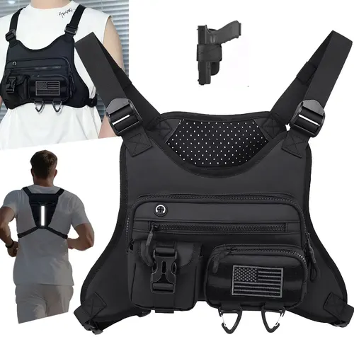 Imagen 1 del producto Chaleco frontal para acampar en el pecho, mochila, bolsa para correr, ciclismo, trotar, chaleco de caza, aparejo al aire libre, deportes, gimnasio, viaje, entrenamiento, riñonera