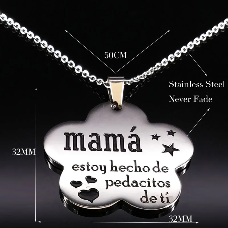 Mama Stainless Steel Chains Necklace for Women Black Enamel Statement Necklace Jewelry dia de la madre Mother\'s Day Gift N719S01