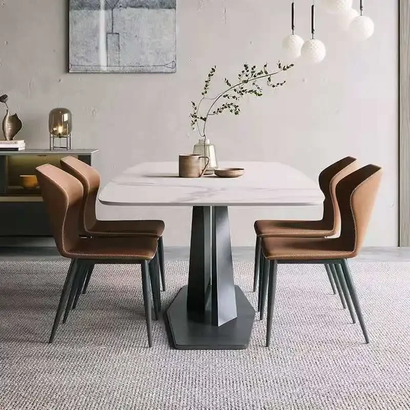 Nordic simple light luxury small apartment Delifeng eating rock slab restaurant table and chair combination rectangular