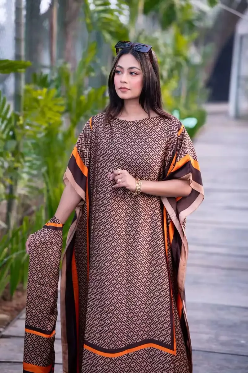 2023 New Style Fashion Oversize African Women Clothing Dubai Dashiki Abaya Free Size Print Design With Scarf Loose Long Dress