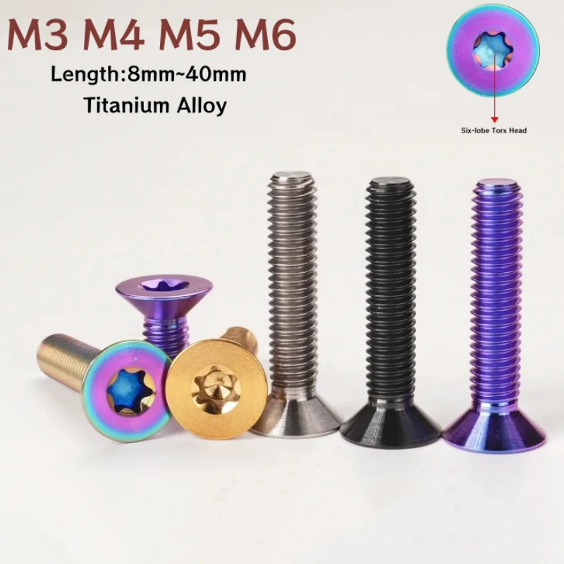 2pcs Titanium Countersunk Bolt M3 M4 M5 M6 Ti PVD Six-lobe Torx Flat Head Screw Bicycle Motorcycle For Motorcycle Modification
