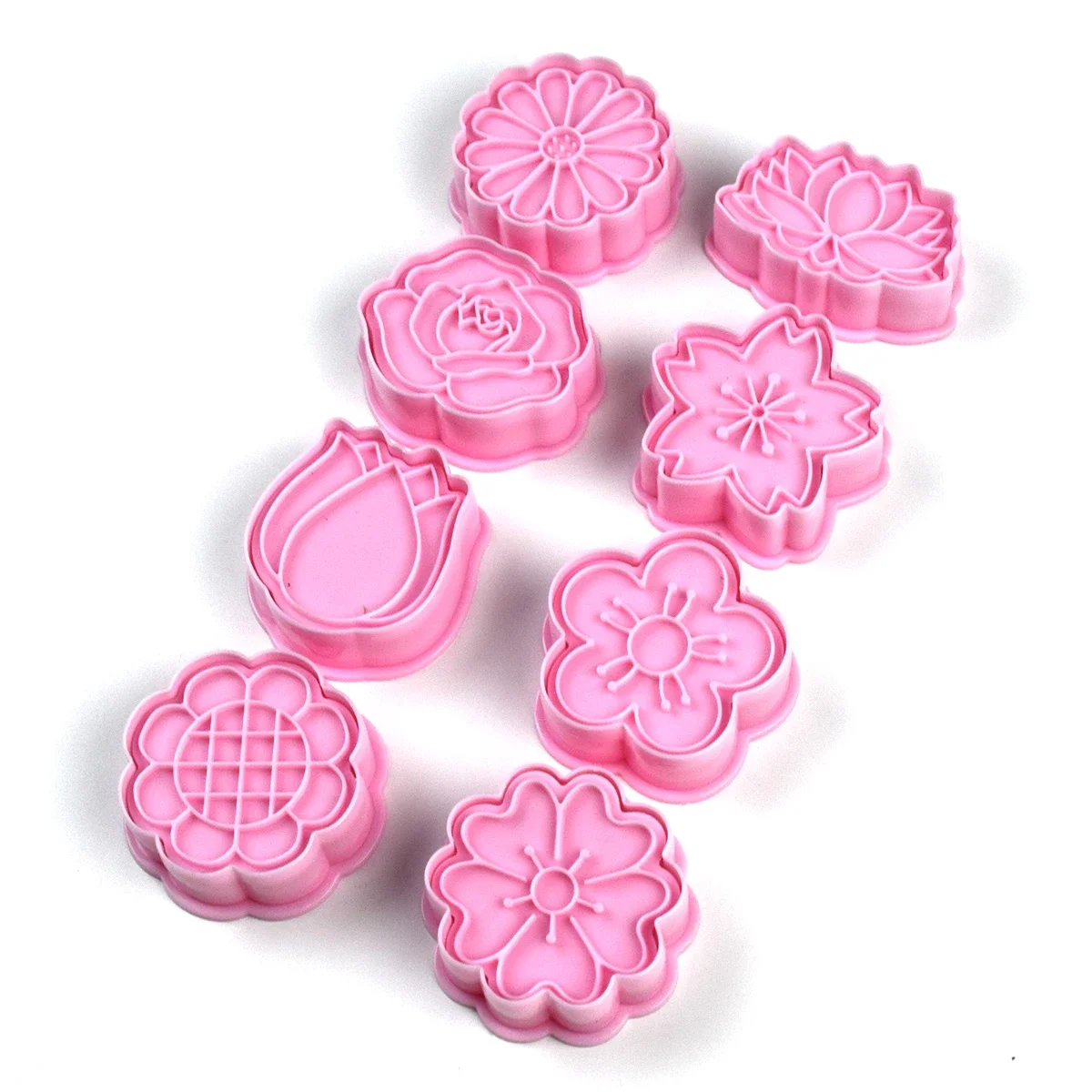 Flowers Cookie Cutters With Plunger Stampers Set,8 Pieces 3D Flowers Embossing Cutters For Biscuit Fondant Cheese Baking Tools