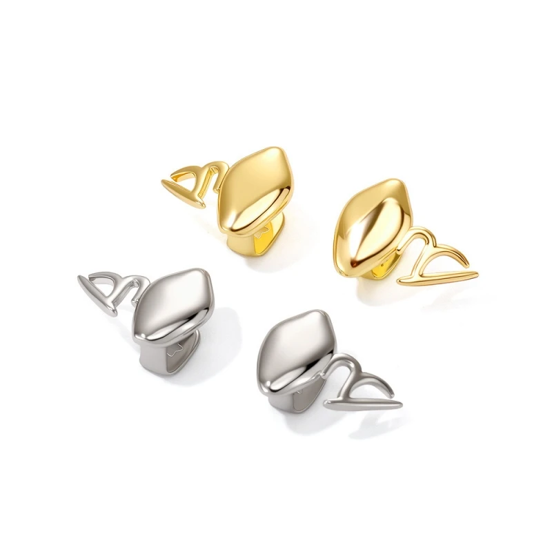 Smooth Polished Teeth Grillz Copper Real Gold Plated Symmetrical Tiger Fangs Hip Hop Rapper Party Mouth Jewelry Wholesale