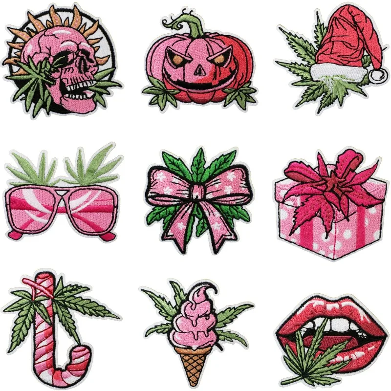 New Pink Christmas Halloween Gift Series Sew Iron on Embroidery Patch Stickers for Clothes Coats T-shirt Jeans Hat Bags Car Ipad
