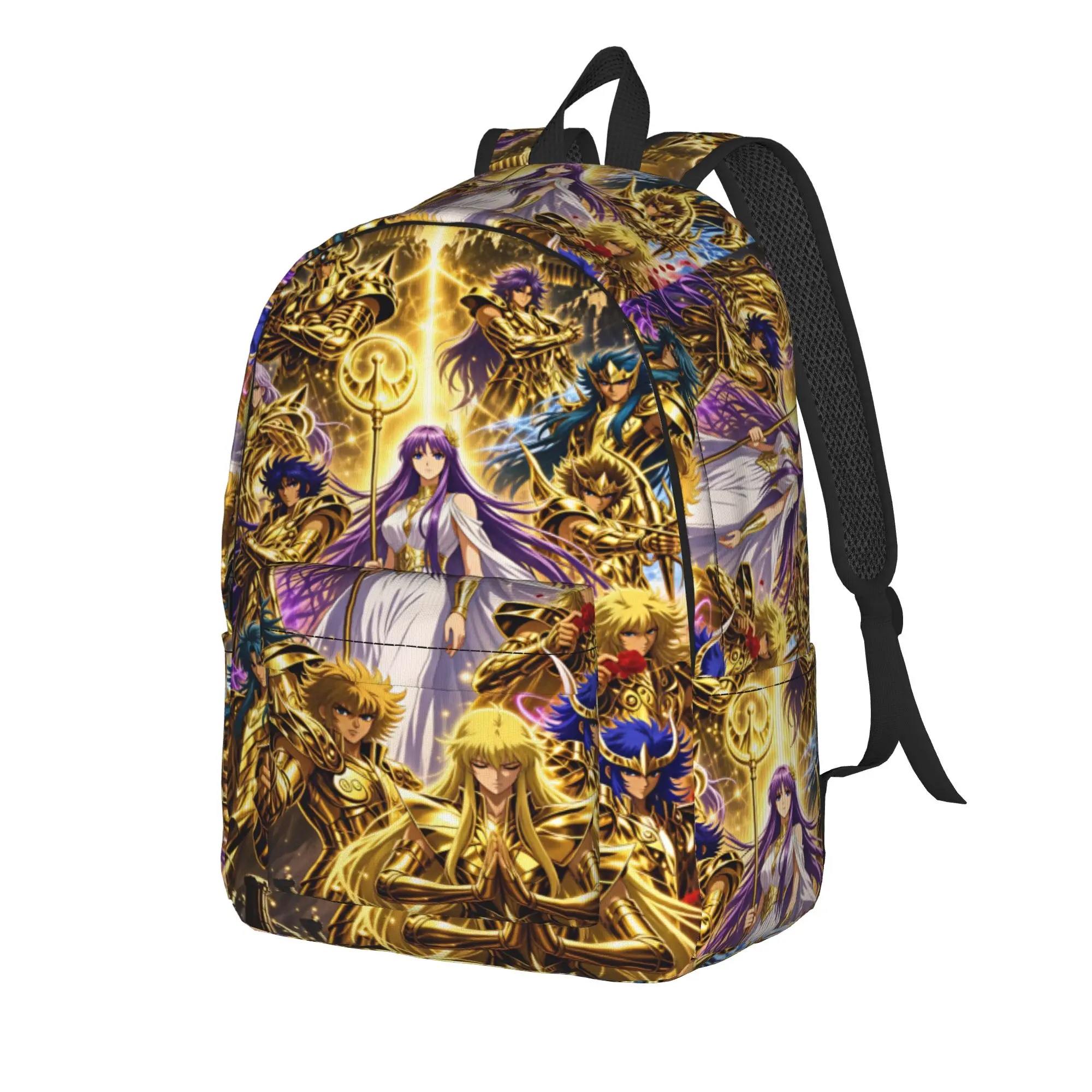 Saints Seiyas Gold Saints Backpack  Boy Girl Polyester Hiking Backpacks Pattern Pretty High School Bags Rucksack