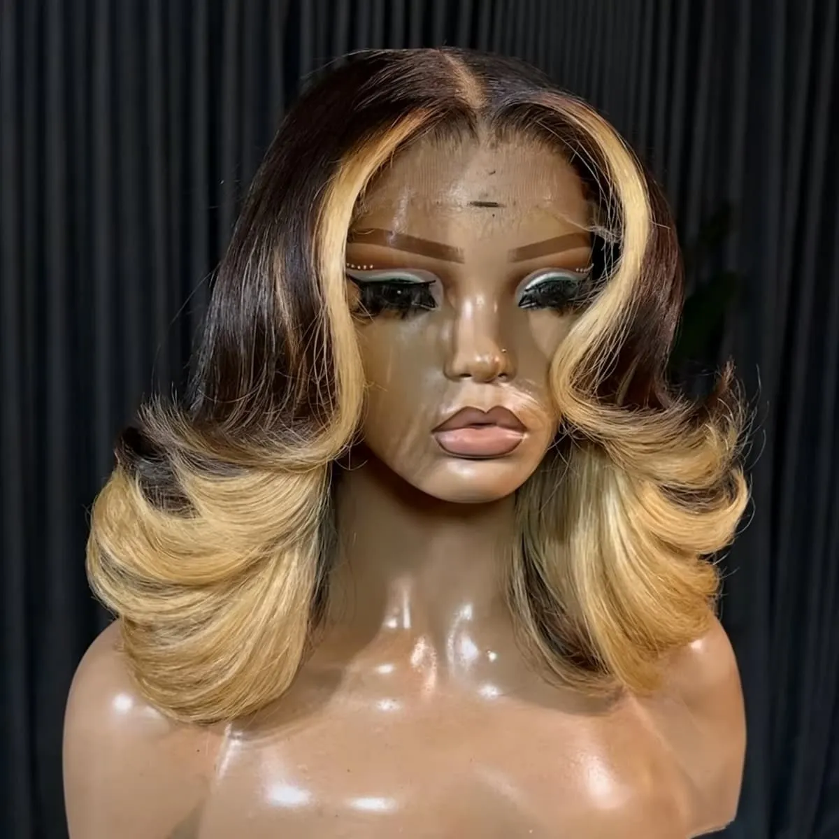 

Short Body Wave Lace Front Wig Human Hair 13x4 HD Ombre Black Brown Lace Front Wig for Women with Baby Hair 200 Density Wigs