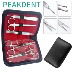 5Pcs/Set Dental Stainless Steel Surgical Tissue Tweezer Kit Iris Scissors Needle Holder Forceps Hemostat Oral Surgery Tools