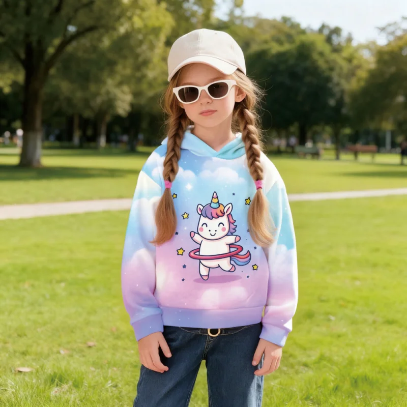

2025 Kids' Hoodie with Adorable Unicorn Print - Bright Gradient Hues for a Fun, Playful Look!
