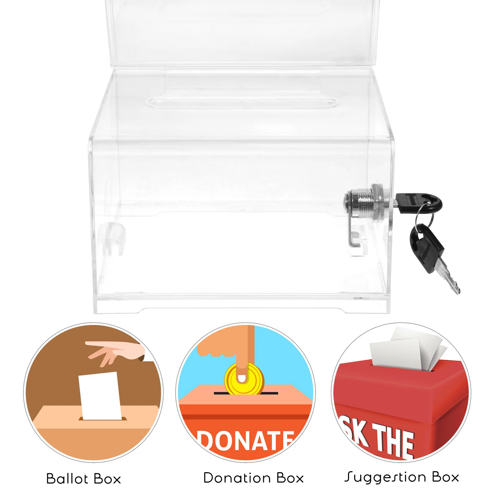 Box Clear Donation Storage Jar Suggestion Trading Lock Ballot Raffle Acrylic Money Ticket Container Tip Fundraising Collection