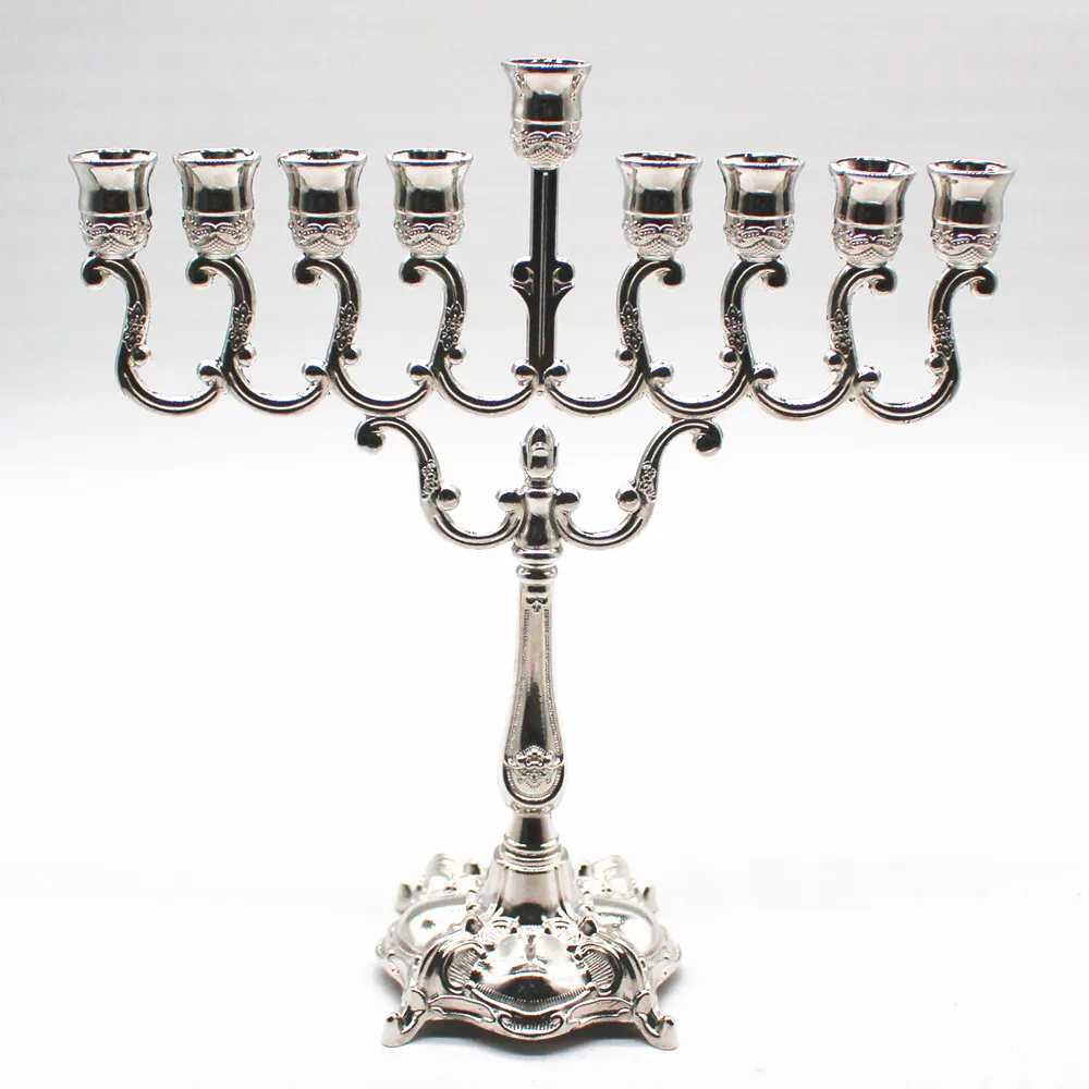 Hanukkah Menorah Candlestick Silver Color Israel Jewish Candle Holder