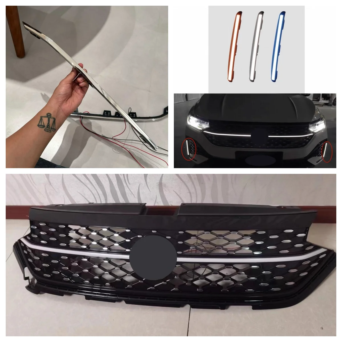 Auto-Kühlergrill-LED-Streifen für Volkswagen VW Lavida 23–25, modifiziertes ACC, leuchtendes Logo, Nebelscheinwerfer-Gitter vorne